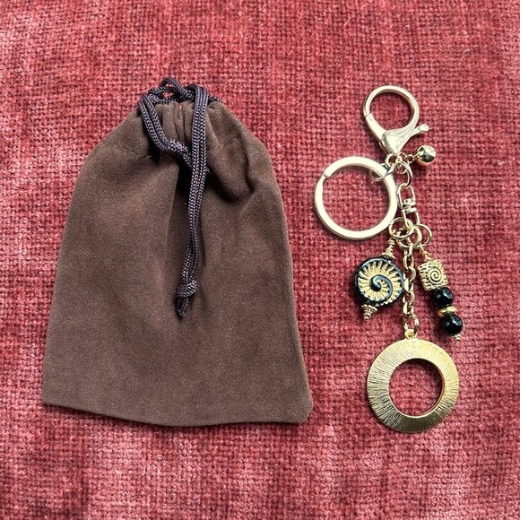 New CIRCLE PENDANT Bag Charm Black, Gold Tone ⭕ - Picture 3 of 8